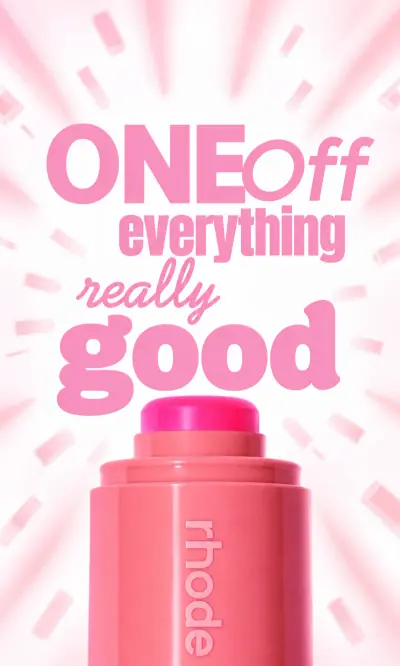 Pink beauty product presented in a bright graphic composition